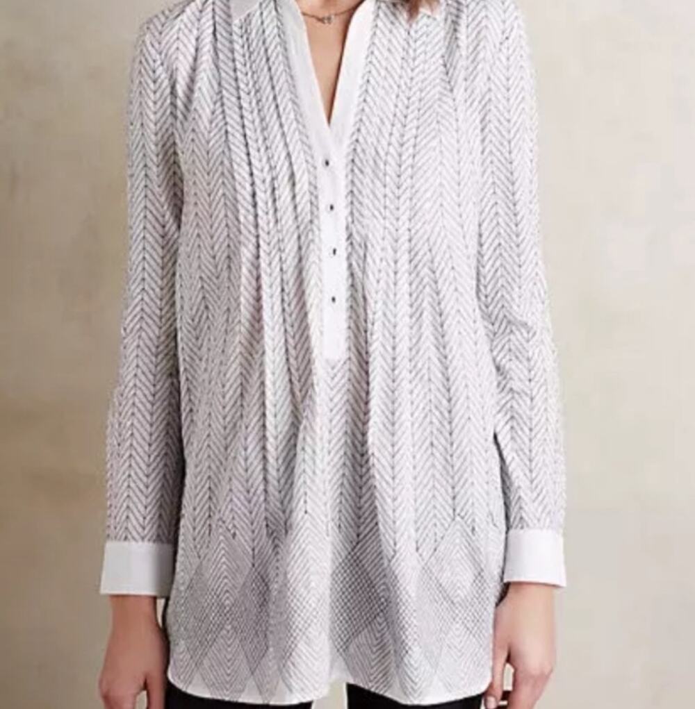 Anthropologie Vanessa Virginia Black & White Tunic Top Size 2 100% Cotton L0215